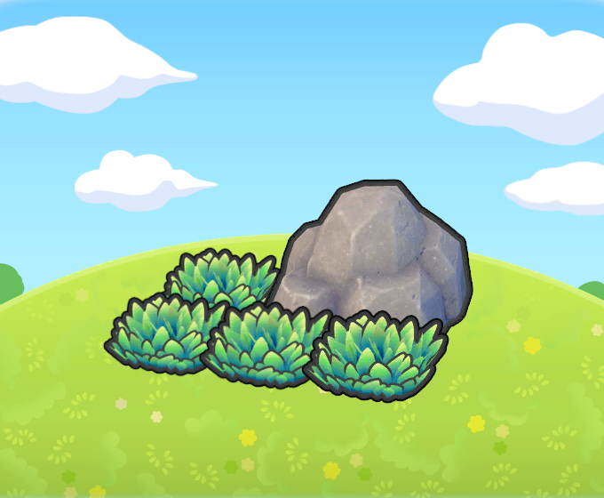 Roca con herbazal verde