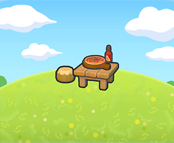 Mesa con pizza ardiente